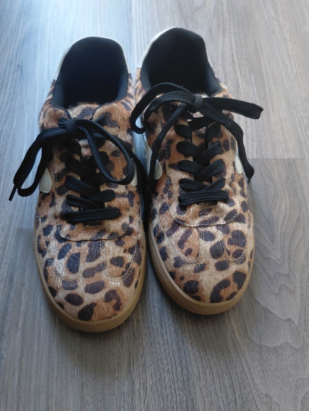 Leopard Print Low-Top Faux Fur Sneakers in Brown